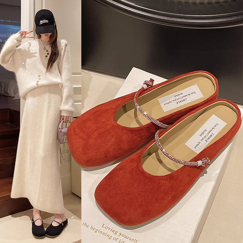 Xajzpa Shoes Slippers Flat Slipers Women Cover Toe Slides 2025 Mary Janes Female Shoes Ladies' Slippers Cover Toe Flat Mary Janes