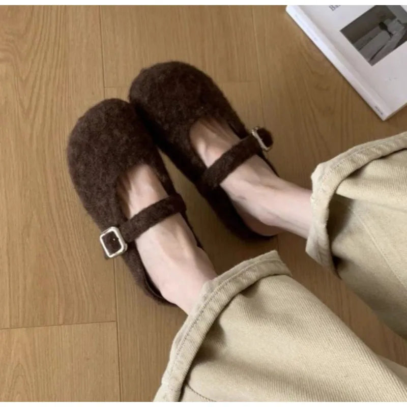 Xajzpa Big Size 43 Women Lambswool Slippers Winter Sheep Fur Shoes Ladies Flat Cotton Slides Home Pantuflas Daily Slip On Furry Mules