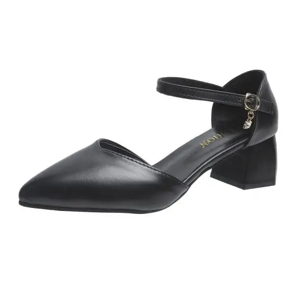 Xajzpa Beige Heeled Sandals Comfort Shoes for Women Med Buckle Strap 2025 Summer Black Block Girls Low Closed High Medium New Fashion S