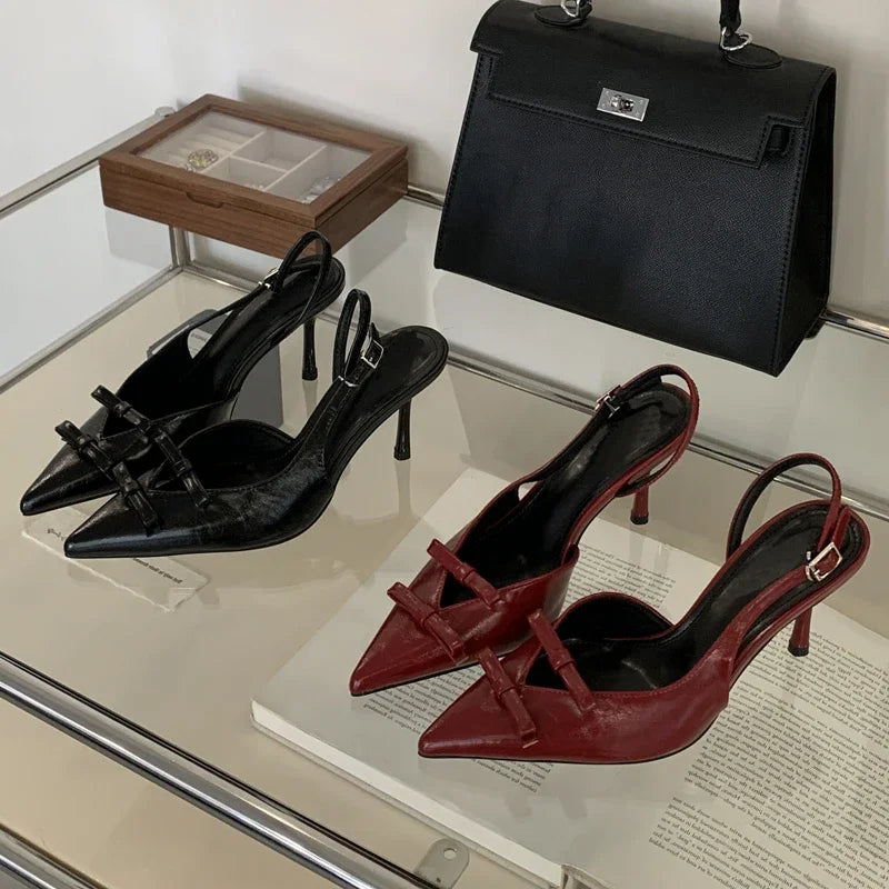 Xajzpa Spring Fashion Butterfly-knot Buckle Strap Women Pumps Sexy Pointed Toe Thin High Heels Party Wedding Shoes Zapatillas De Mujer