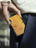 Xajzpa RFID Blocking Men's Wooden Wallet Ultra Thin Metal Money Clip for Men Minimalist Wooden Aluminum Wallet Card Holder