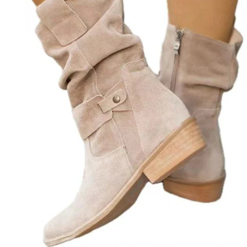 Xajzpa  Winter New Women's Boots Large Low Heel 40-43 Suede  Ankle Boots for Women Brown Long Boots