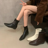 Xajzpa New Fashion Women's Retro Short Boot Women's Autumn/Winter Genuine Leather Pointed Boots Flat Bare Shoes for Women Thin Shoes