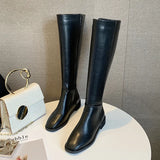 Xajzpa Winter Cotton Women Knee High Boots Fashion Zippers Ladies Elegant Low Heel Long Booties Soft Leather Women's Footwear