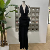 Xajzpa Fashion Solid Color Folds Dress Women's Halterneck Sleeveless Backless Casual Dresses 2025 Summer New Tide
