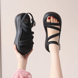 Xajzpa Clogs With Heel Female Sandal Summer Comfort Shoes for Women Buckle Strap Increasing Height All-Match Thick Girls Gladiator