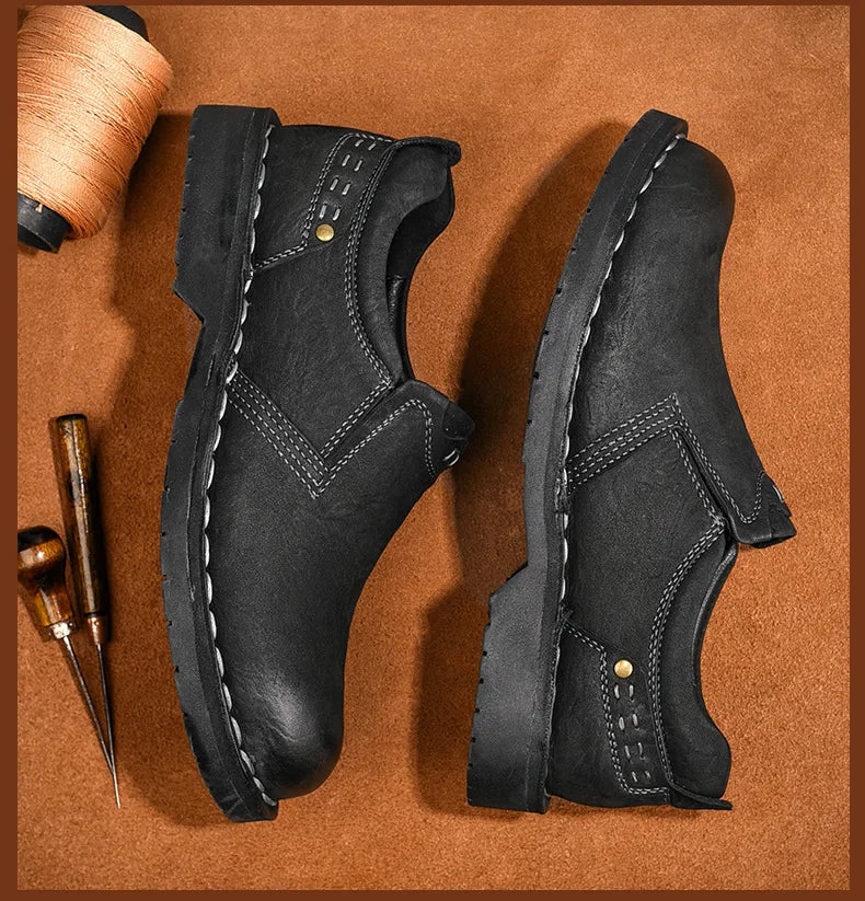 Xajzpa Men Genuine Leather Vintage Loafers Casual Shoes Mens Breathable Driving Flats Fashion Sewing Men Leisure Shoes Sneakers