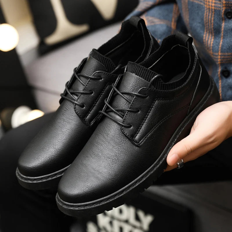 Xajzpa Fashionable men's casual leather shoes, outdoor sports hiking shoes, business soft soles, anti slip driving dad loafers