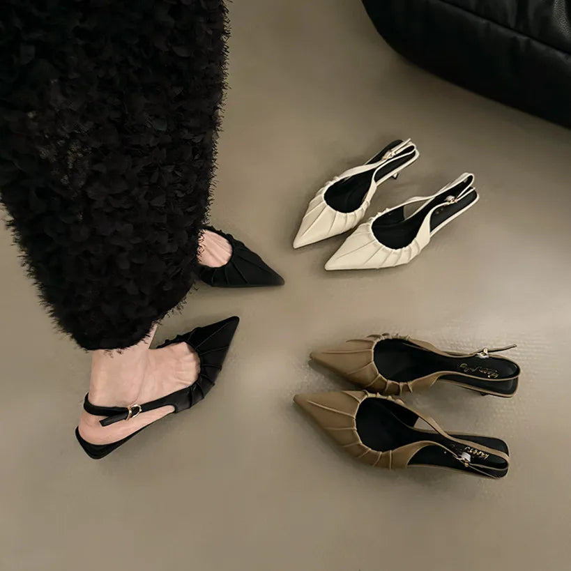 Xajzpa Brand New Women Sandal Shoes Fashion Point Toe Ladies Elegant Slingback Sandals Med Heel Dress Pumps Shoes Mujer