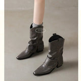 Xajzpa New Style Luxury Women's Cowgirl Boots Fashion Slip on Ladies Elegant Square Heel Long Pipe Boots Shoes Retro Zapatos Mujer