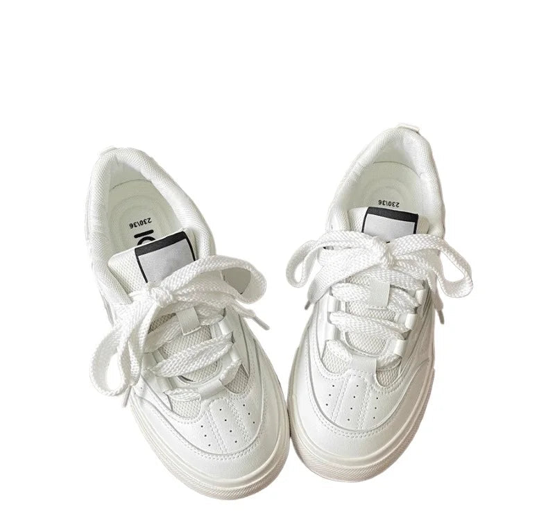 Xajzpa Retro thick soled white shoes for women's spring summer new round toe casual lace up simple comfortable women's board shoes