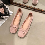 Xajzpa Shoes Fashion Women's Shallow Mouth Square Toe Soft Bow-Knot Female Footwear All-Match Moccasins Modis New Summer