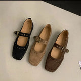 Xajzpa New Women's Shoes Suede Flats Loafers Women Marie Jane Shoes Square Toe Ballet Dance Shoes Fashion Luxury Dress Zapatos De Mujer