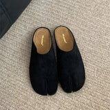 Xajzpa Women Split Toe Fur Slippers Tabi Ninja Slip On Flats Round Toe Shallow Lazy Boat Slingback Mules Shoes Soft Warm Loafe