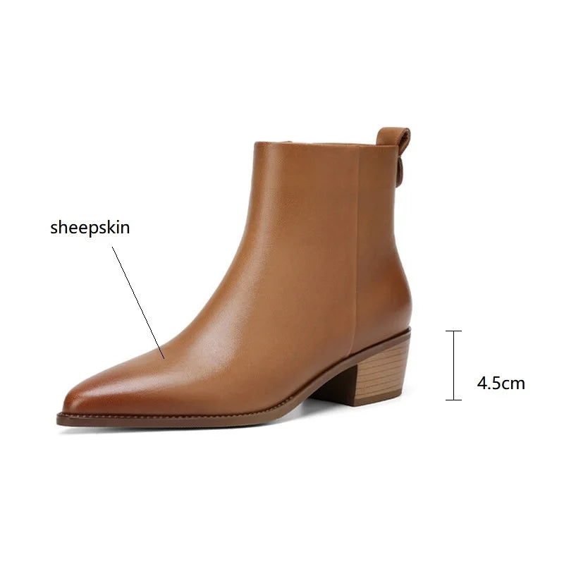 Xajzpa New Autumn/Winter Genuine Leather Women Shoes Pointed Toe Chunky Heel Boots for Women Fashion Short Boots Zapatos De Mujer