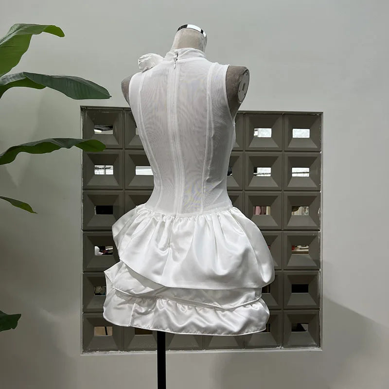 Xajzpa Fashion Women Short Dress Sleeveless Round Neck 3D Flowers Female Summer Evening Party Dresses New Tide