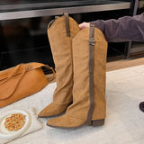 Xajzpa New Style Fashion Winter Street Style Pointed Toe Knee-High Boots Women Low Heels Shoes Female Long Booties Zapatos De Mujer