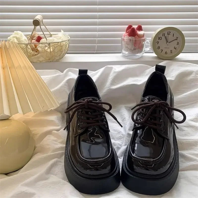 Xajzpa  Spring and Autumn Sexy and Elegant Cross-Strap Thick-soled Pumps Fashion New Round Toe Thick Heel Glossy Women's Shoes