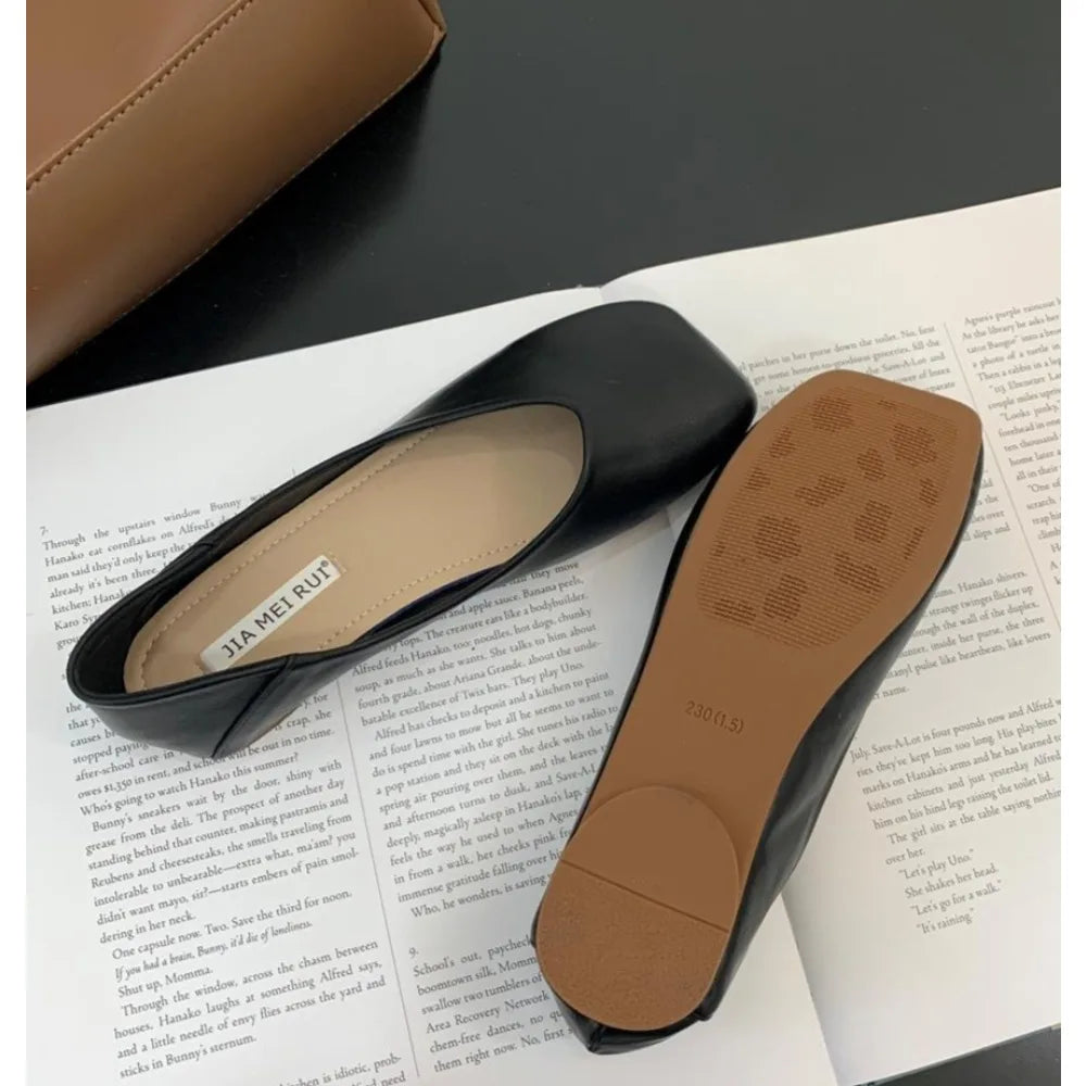 Xajzpa Women Cute Light Weight Spring Slip on Leather Flat Shoes Lady Casual Brown Office Casual Single Shoes Loafers Zapatos De Mujer