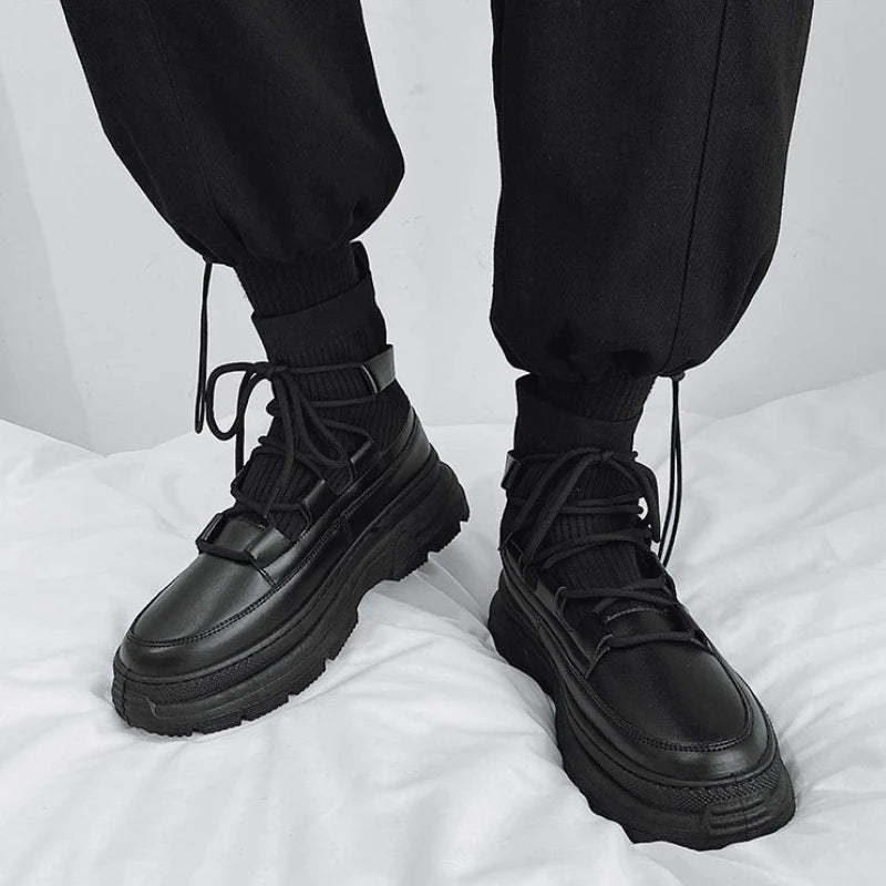 Xajzpa Autumn Winter Socks Boots New Men Ankle Boots Platform Black Shoes for Men Fur Chunky Punk Motorcycle Booties Gothic Shoes