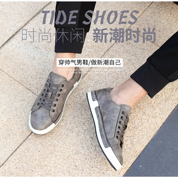 Xajzpa Men's Casual Leather Shoes for Men Fashion Four Seasons Breathable Lace-up Athletic Shoes Shallow Skate Shoes Large Sizes 38-48