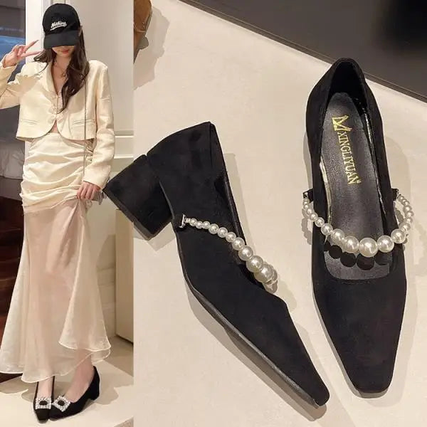 Xajzpa Women's Shoes With Straps Summer High Heels Sandals Ladies Brief Pumps Shallow Mouth Buckle Spring African Block Crystal Be