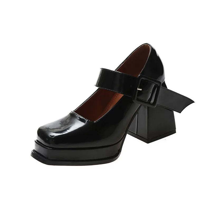 Xajzpa New Retro Mary Jane High Heels Women Shoes Fashion Chunky Heel Pumps Platform Ankle Buckle Japanese Uniform Ladies Shoes