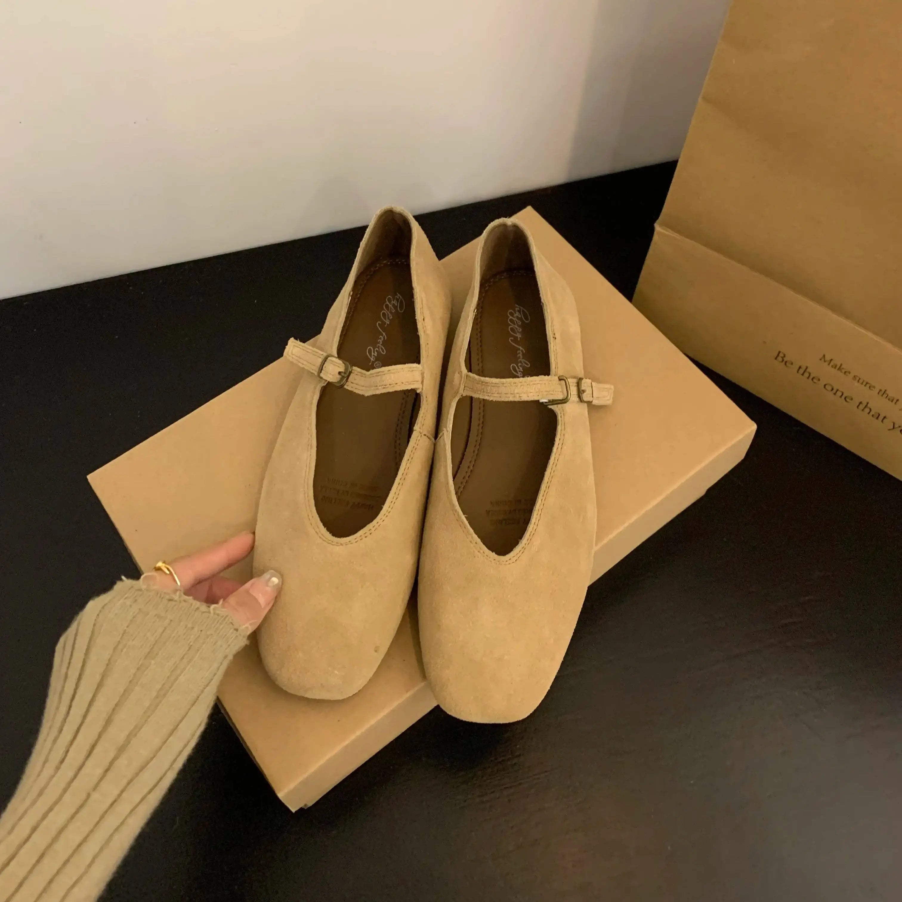 Xajzpa Brand New Women Flats Round Toe Shallow Slip On Ladies Casual Ballet Shoes Soft Real Leather Eelgant Dress Shoes Size41