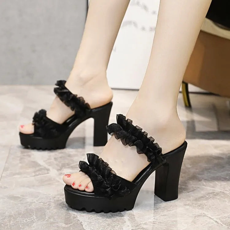 Xajzpa Shoes Square heel Slippers Casual Slides Platform Women Heels Block Luxury High Fashion Super Shoes Woman 2025 Slippers Heels Lu