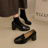 Xajzpa Summer Shoes Ladies Women's Heels Oxfords Loafers With Fur Female Footwear Slip-on New On Heels Retro Leather Dress Slip