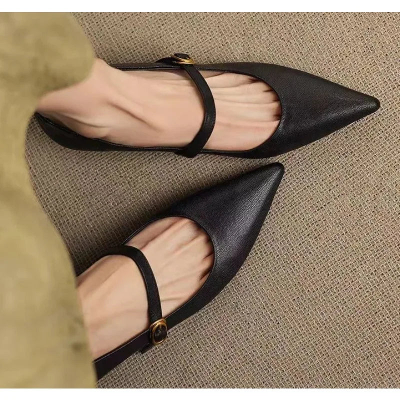 Xajzpa New Fashion Women's Coarse Heel Shoes Spring Square Head Shallow Mouth Suede Metal Buckle Anti-slip Wear-resistant Low-top Shoes
