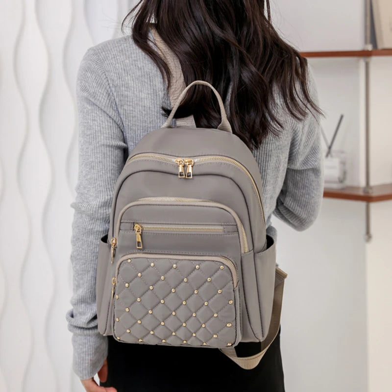 Xajzpa Lingge Rivet Nylon Fabric Design Large Capacity Three Layer Women's Backpack Senior Designer Brand Fashion Youth School Bag