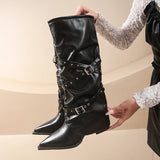 Xajzpa Designer Women's Boots Spring Cosy Pointed Toe Woman Shoes  Fashion Sexy Knee-High Boots for Women Belt Buckle Thick Heel Boots