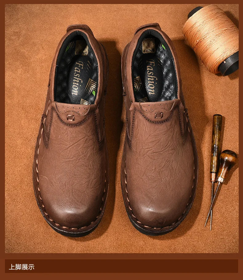 Xajzpa Men Genuine Leather Vintage Loafers Casual Shoes Mens Breathable Driving Flats Fashion Sewing Men Leisure Shoes Sneakers