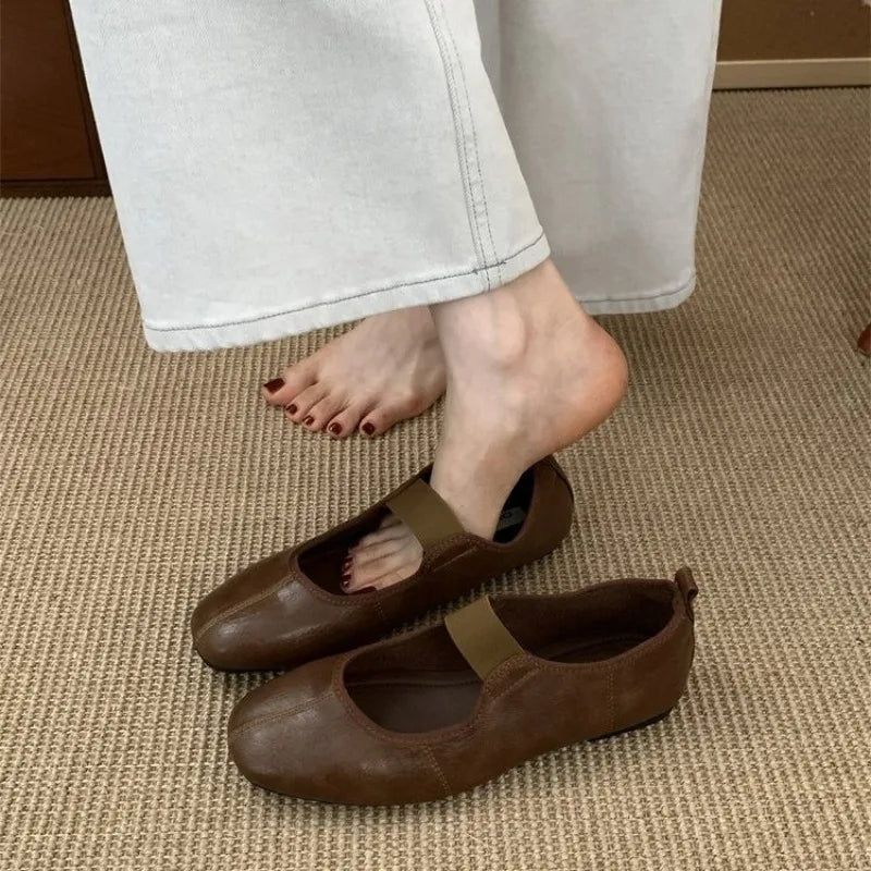 Xajzpa New Fashion Autumn Women Flat Heel Shoes Fashion Round Toe Shallow Slip on Mary Jane Shoes Soft Flat Casual Dress Single Shoes