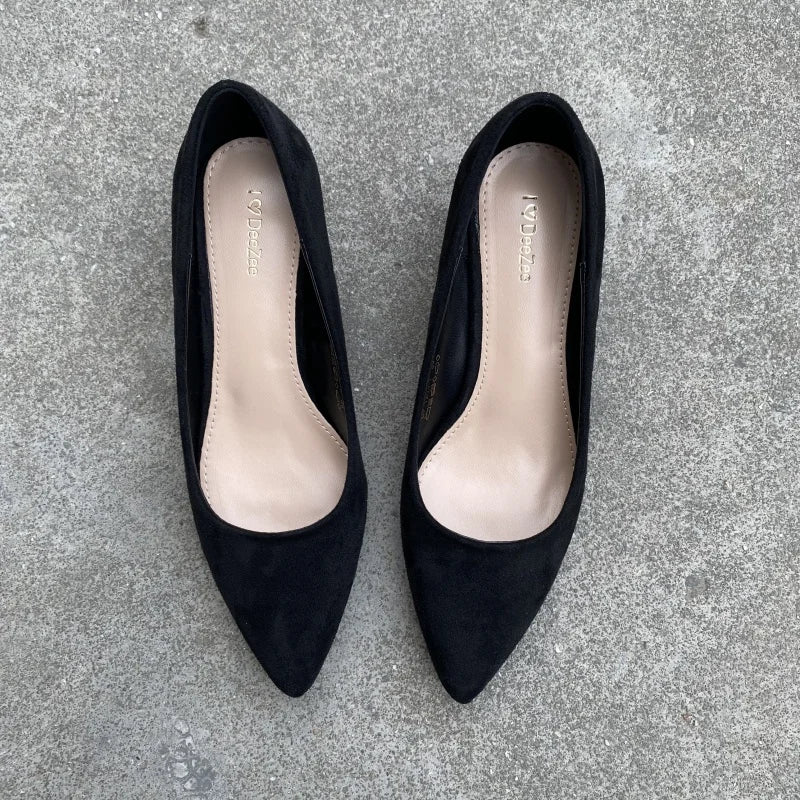 Xajzpa Retro Women Shoes Slip On Casual Heels Chunky Sandals Footwear Shallow Mouth Pointed Pumps Slip-On Comfortable Block Africa