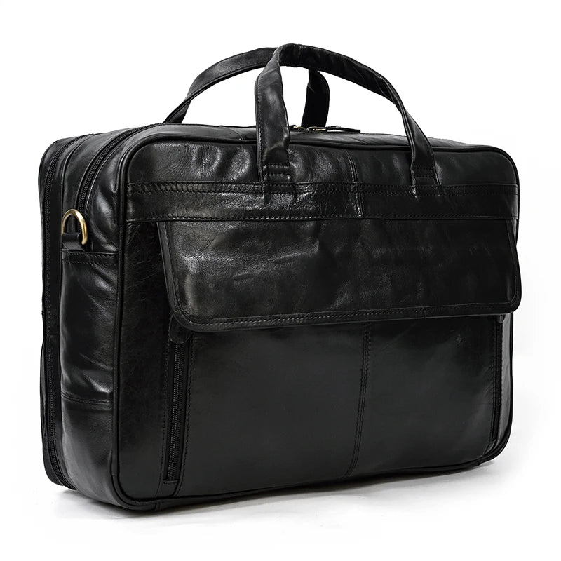 Xajzpa Genuine Leather Briefcase For Man Large Capacity Computer Bag Cow Leather Messenger Bag Handbag For Male Black Business Bags