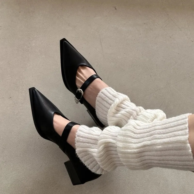 Xajzpa New Mary Jane Shoes Spring Autumn Pointed Toe Low Heel Women Shallow Single Pumps Women Fashion Buckle Shoes