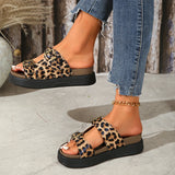 Xajzpa Low Leopard Shoes Slippers Women Summer Big Size Platform Slides Pantofle 2025 PU Fabric Buckle Strap Rome Rubber Hoof Heels