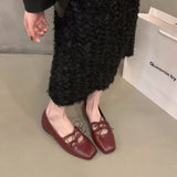 Xajzpa Sweet Double Bowknot Women Mary Jane Shoes New 2024 Square Toe Dress Flat Shoe Ladies Red Soft Sole Shoes Zapatos
