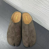 Xajzpa Women Split Toe Fur Slippers Tabi Ninja Slip On Flats Round Toe Shallow Lazy Boat Slingback Mules Shoes Soft Warm Loafe