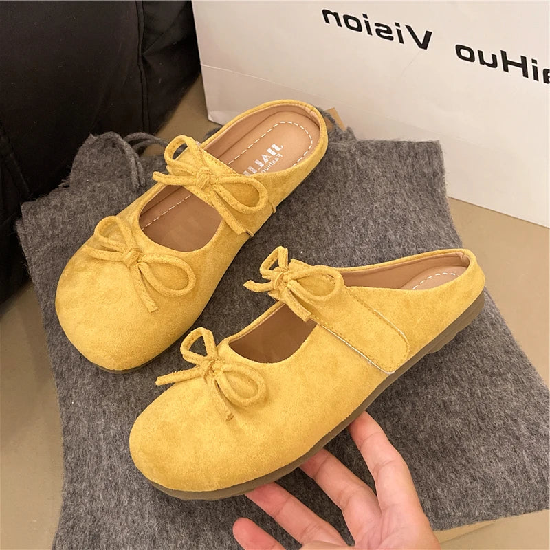 Xajzpa Shoes Ladies' Slippers Slipers Women Butterfly-Knot Cover Toe 2025 Summer Flat Mary Janes Butterfly-knot Slides Shoes Woman 2025
