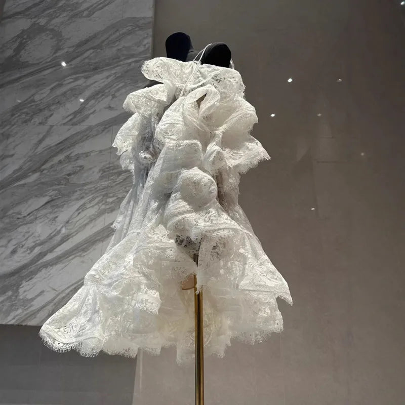 Xajzpa Fashion Solid Color Dress Women's Slash Neck Short Sleeve Mesh Casual Dresses 2025 Summer New Tide