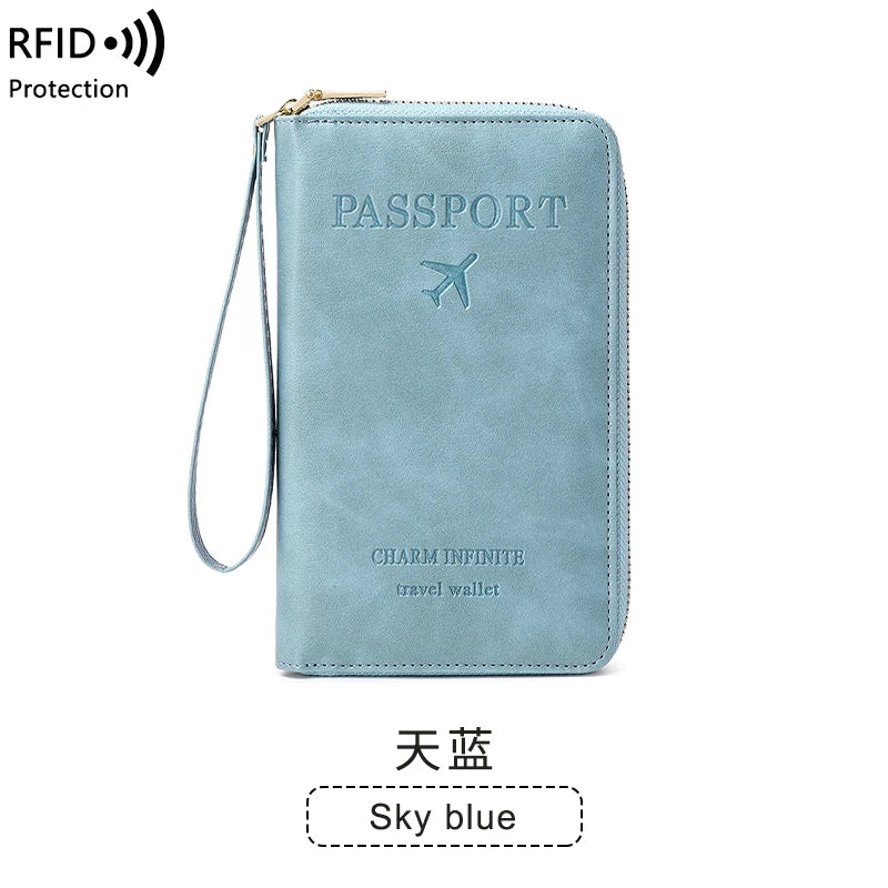 Xajzpa RFID Passport Wallet for Women and Men, PU Leather Card Holder Passport Case for Travel Essential Items for Family Vacation