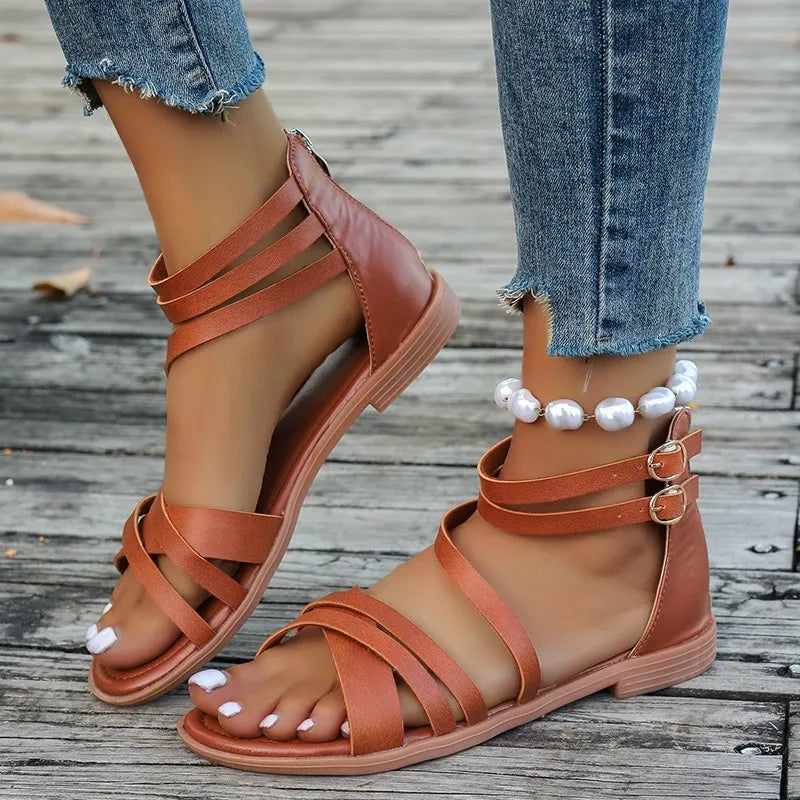 Xajzpa New Women Summer Shoes Gladiator Gothic Flip Flops Woman Slippers Flats Low Heel Buckle Trending Sports Beach Casual Sandalias