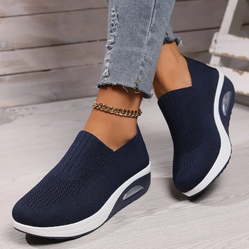 Xajzpa New Women Tennis Walking Shoes Air Cushion Non Slip Orthopedic Shoes Ladies Platform Mules Breathable Wedge Female Sneakers