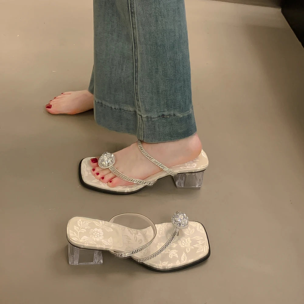 Xajzpa Shoes Slippers Heels Slipers Women Glitter Slides Fashion Rubber Flip Flops High Jelly Luxury Summer Hawaiian Crystal