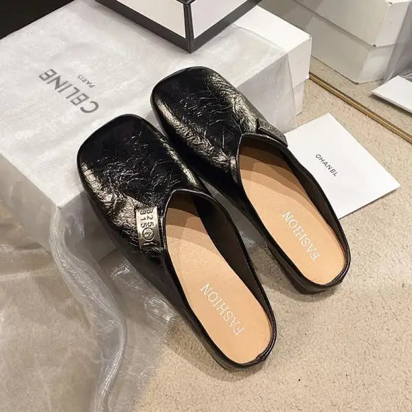Xajzpa Square Toe Shoes Ladies' Slippers Luxury Slides Slipers Women Silver Cover Designer Retro Shoes Woman's Slippers Slides Squ
