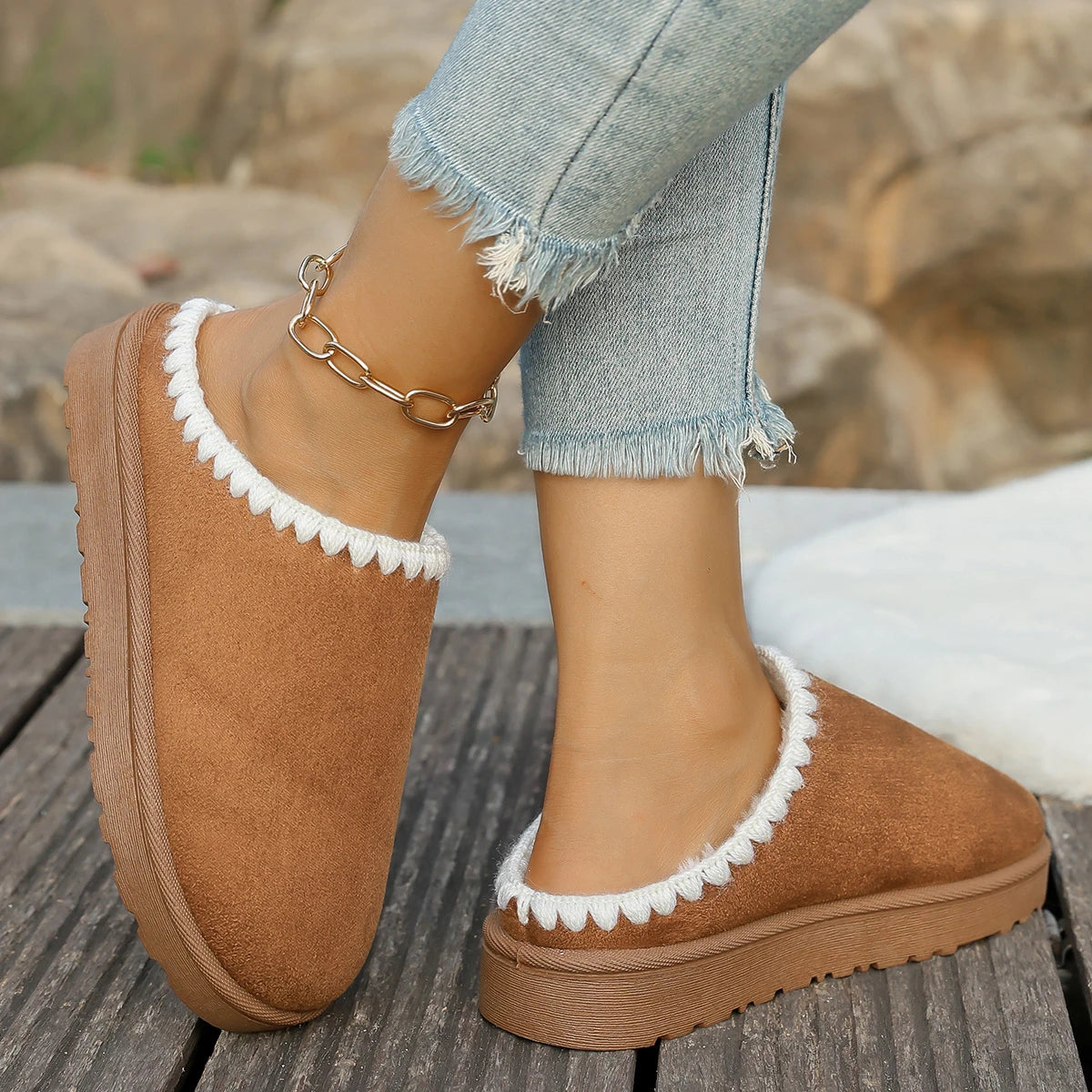 Xajzpa 2025 Winter warm fluffy Woman slippers soft bottom non slip thick plush clogs women Casual Platform House inddor Shoes slides