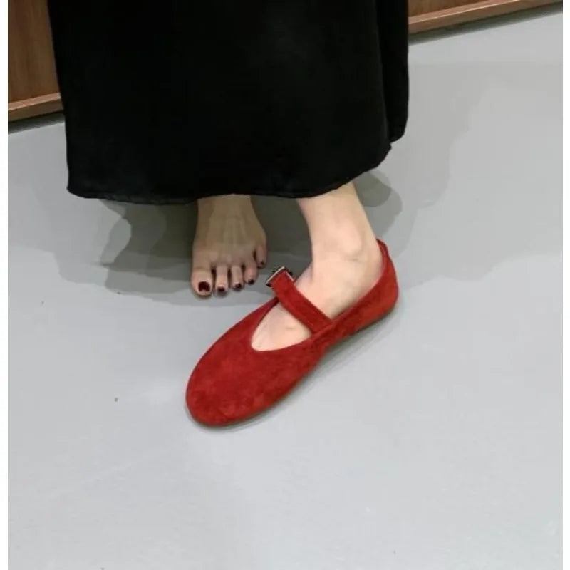 Xajzpa Autumn Fashion Flat Ballet Shoes Women Shallow Ballet Leather Round Toe Female Ballerina Soft Moccasin Mary Janes Shoes